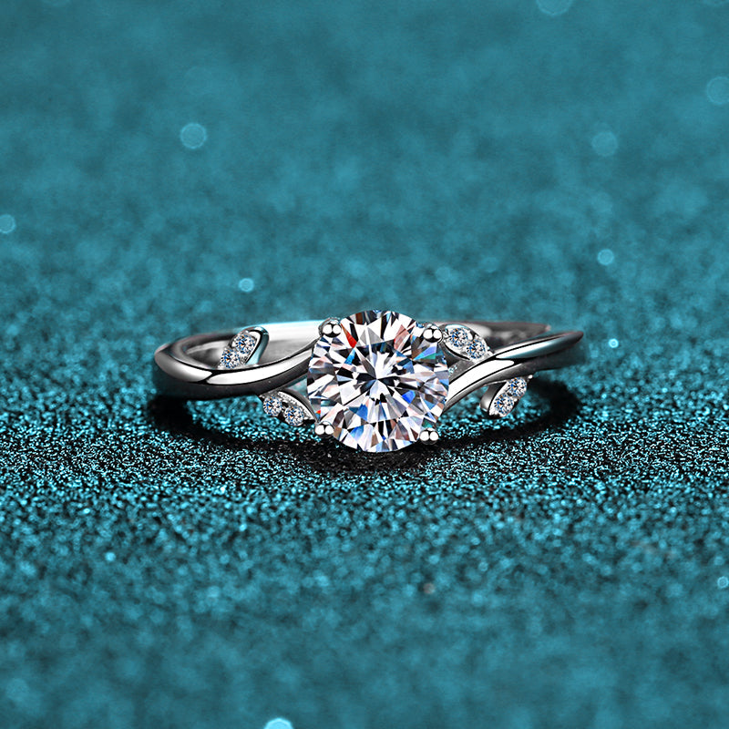 1 CT MOISSANITE Diamond Engagement Solitaire Ring, 925 Silver, Elegant Wedding Ring, the Leaf, Platinum Plated, Passes Diamond Tester az114 Xaxe.com