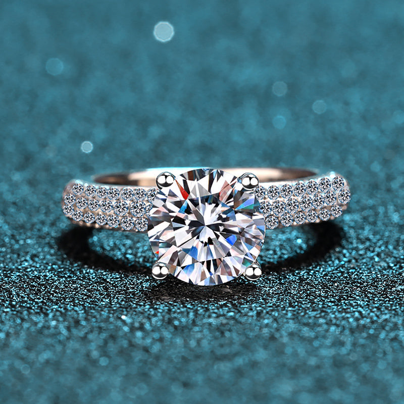 2 CT Moissanite Diamond Engagement solitaire Promise Ring, 925 Sterling Silver, Platinum Plated, Anniversary Ring, PASSES DIAMOND Tester AZ002 Xaxe.com