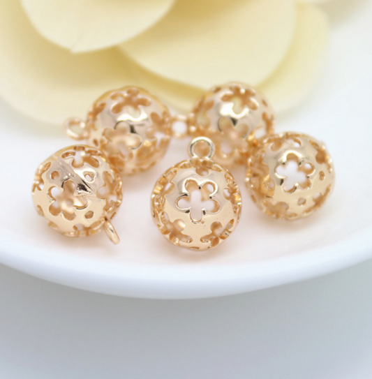 5 pcs 24k gold plated the floral hollow beads spacer beads  brass caps brass connector Xaxe.com