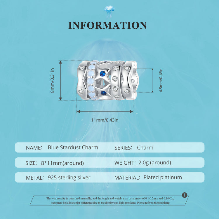 Sterling 925 silver charm the blue stardust charm fits Pandora charm and European charm bracelet
