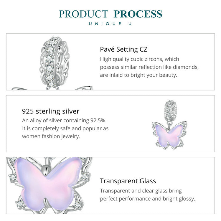 Sterling 925 silver charm the lace butterfly pendant fits Pandora charm and European charm bracelet