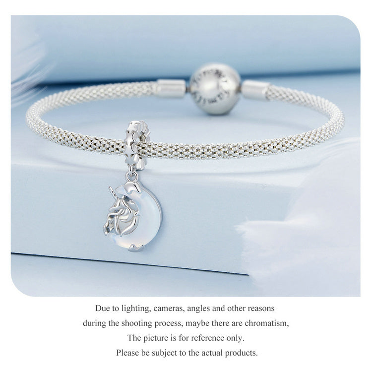 Sterling 925 silver charm the moon unicorn pendant fits Pandora charm and European charm bracelet