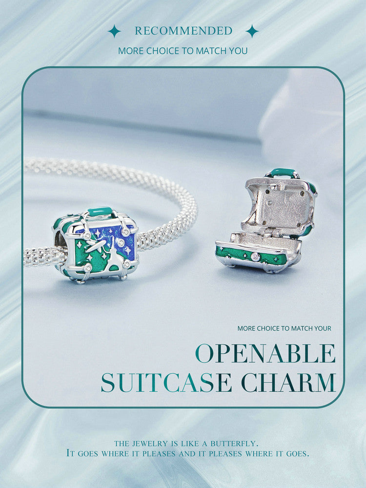 Sterling 925 silver charm the openable suitcase charm pendant fits Pandora charm and European charm bracelet