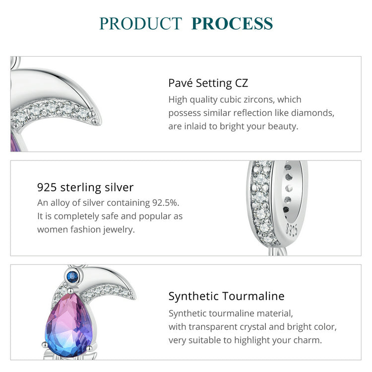Sterling 925 silver charm the toucan charm pendant fits Pandora charm and European charm bracelet