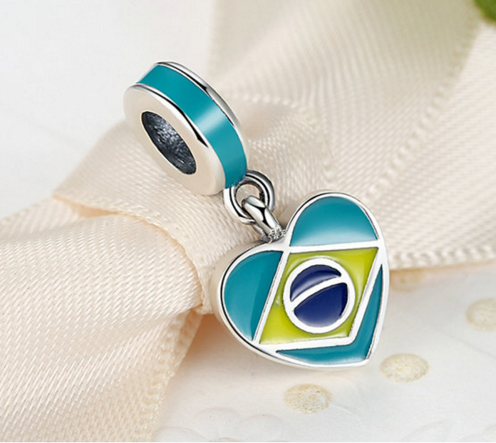 Sterling 925 silver charm Brazil flag bead pendant fits Pandora charm –