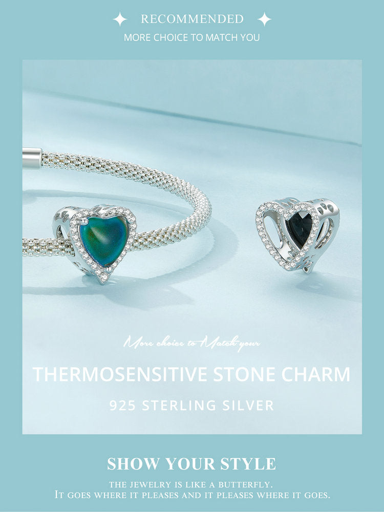 Sterling 925 silver charm Thermosensitive Stone pendant fits Pandora charm and European charm bracelet Xaxe.com