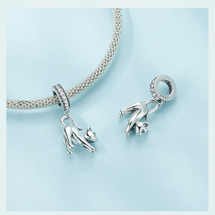 Sterling 925 silver charm the Cat pendant fits Pandora charm and European charm bracelet Xaxe.com