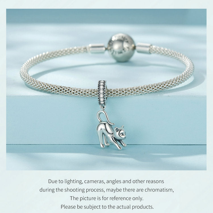 Sterling 925 silver charm the Cat pendant fits Pandora charm and European charm bracelet Xaxe.com