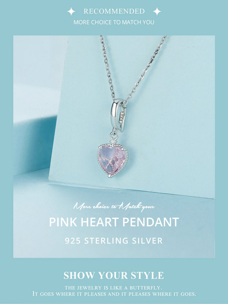 Sterling 925 silver charm the Pink Heart pendant fits Pandora charm and European charm bracelet Xaxe.com
