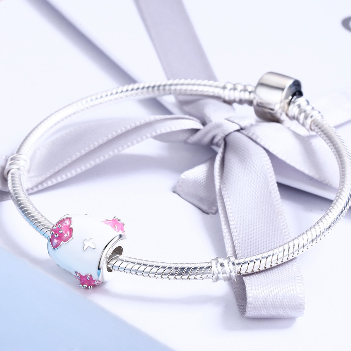 Sterling 925 silver charm the sakura bead pendant fits Pandora charm and European charm bracelet Xaxe.com