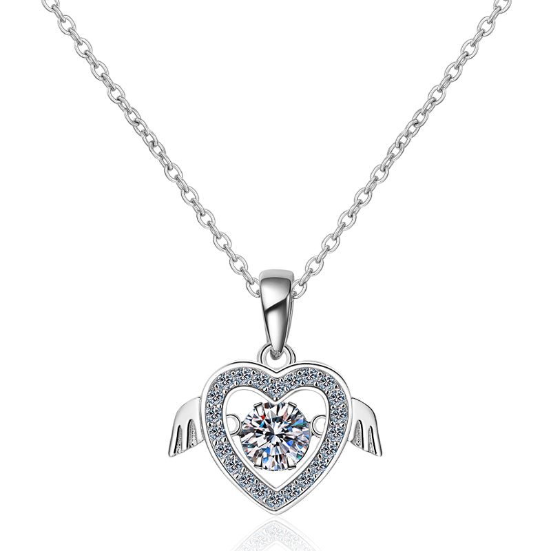 0.5 CT MOISSANITE Diamond Necklace Solitaire Moissanite Pendant, the Heart Wing Solid 925 Sterling Silver Chain, Passes Diamond Tester az107 Xaxe.com