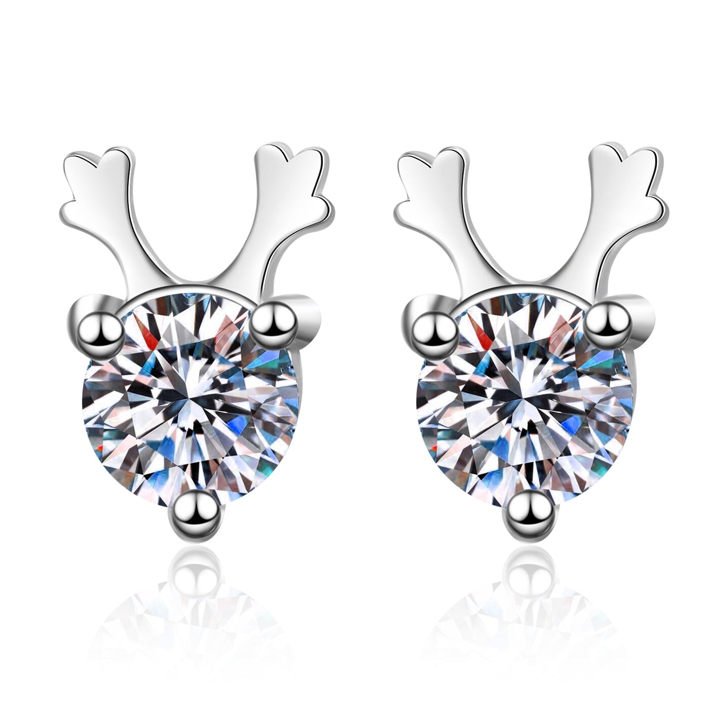 0.6 CT MOISSANITE Diamond Earring, Solitaire Moissanite Antlers Stud Earring, Solid 925 Sterling Silver Xaxe.com