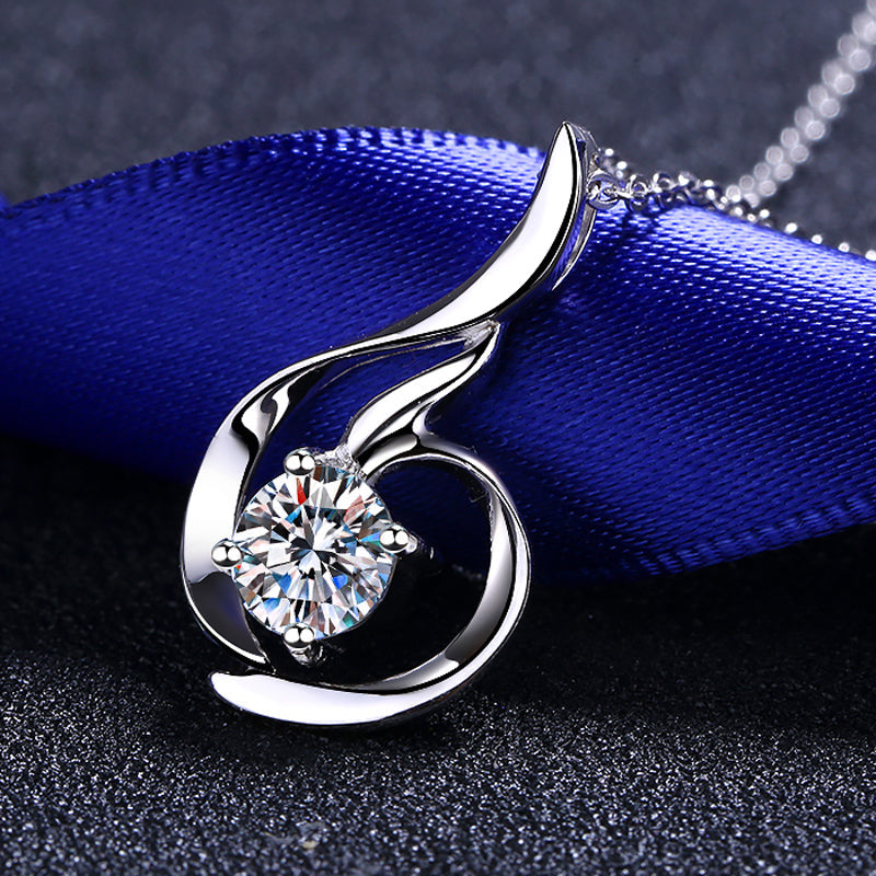 0.8 CT MOISSANITE Diamond Necklace The Swan Moissanite Pendant, Solid 925 Sterling Silver Chain, Passes Diamond Tester Xaxe.com