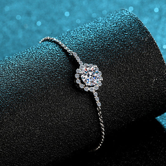 1 CT MOISSANITE Diamond Bracelet, the Moon - Simulated Diamonds Bracelet - Sterling Silver Adjustable Women Bracelet Wedding Jewelry Xaxe.com