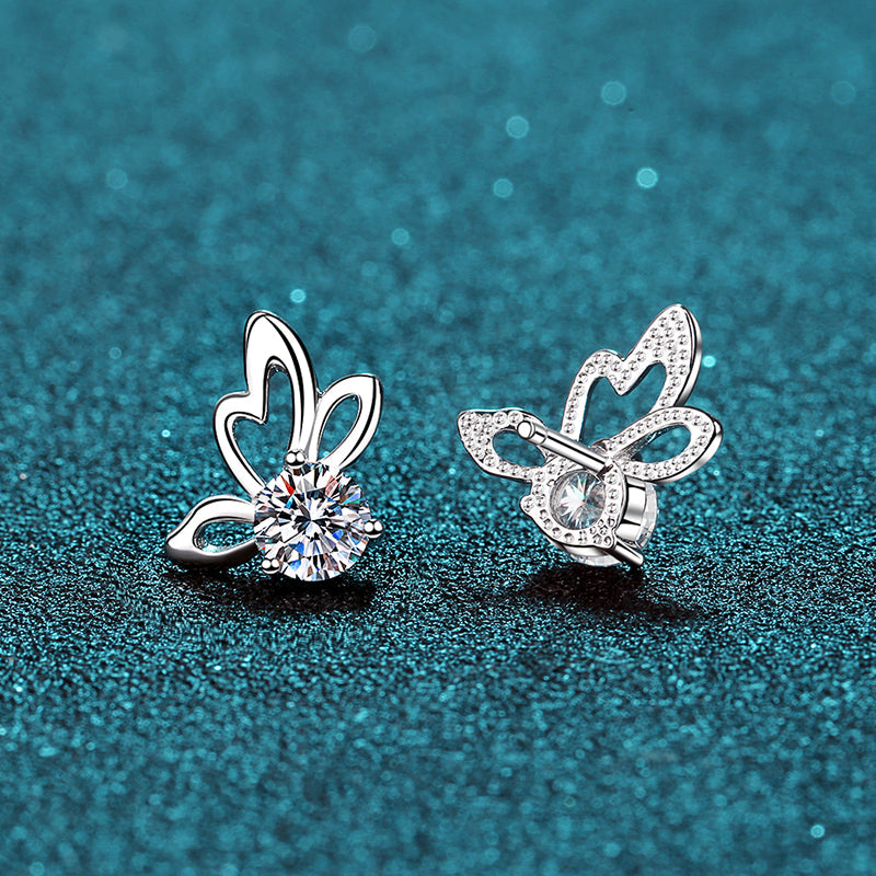 1 CT MOISSANITE Diamond Earring, Solitaire Moissanite Butterfly Stud Earring, Solid 925 Sterling Silver Xaxe.com