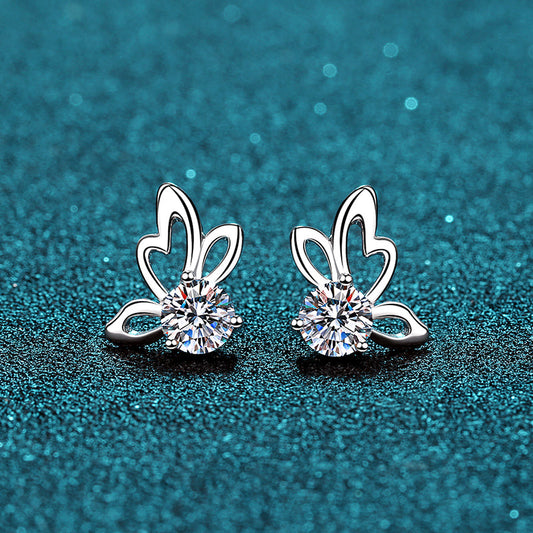 1 CT MOISSANITE Diamond Earring, Solitaire Moissanite Butterfly Stud Earring, Solid 925 Sterling Silver Xaxe.com