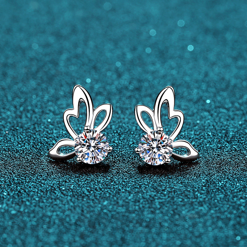 1 CT MOISSANITE Diamond Earring, Solitaire Moissanite Butterfly Stud Earring, Solid 925 Sterling Silver Xaxe.com