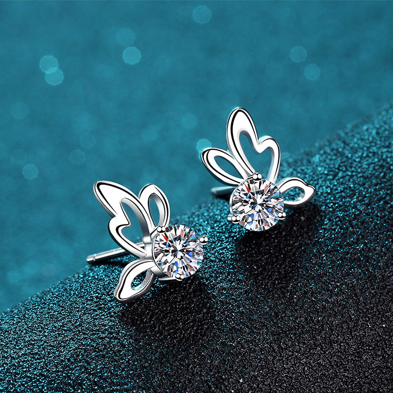 1 CT MOISSANITE Diamond Earring, Solitaire Moissanite Butterfly Stud Earring, Solid 925 Sterling Silver Xaxe.com