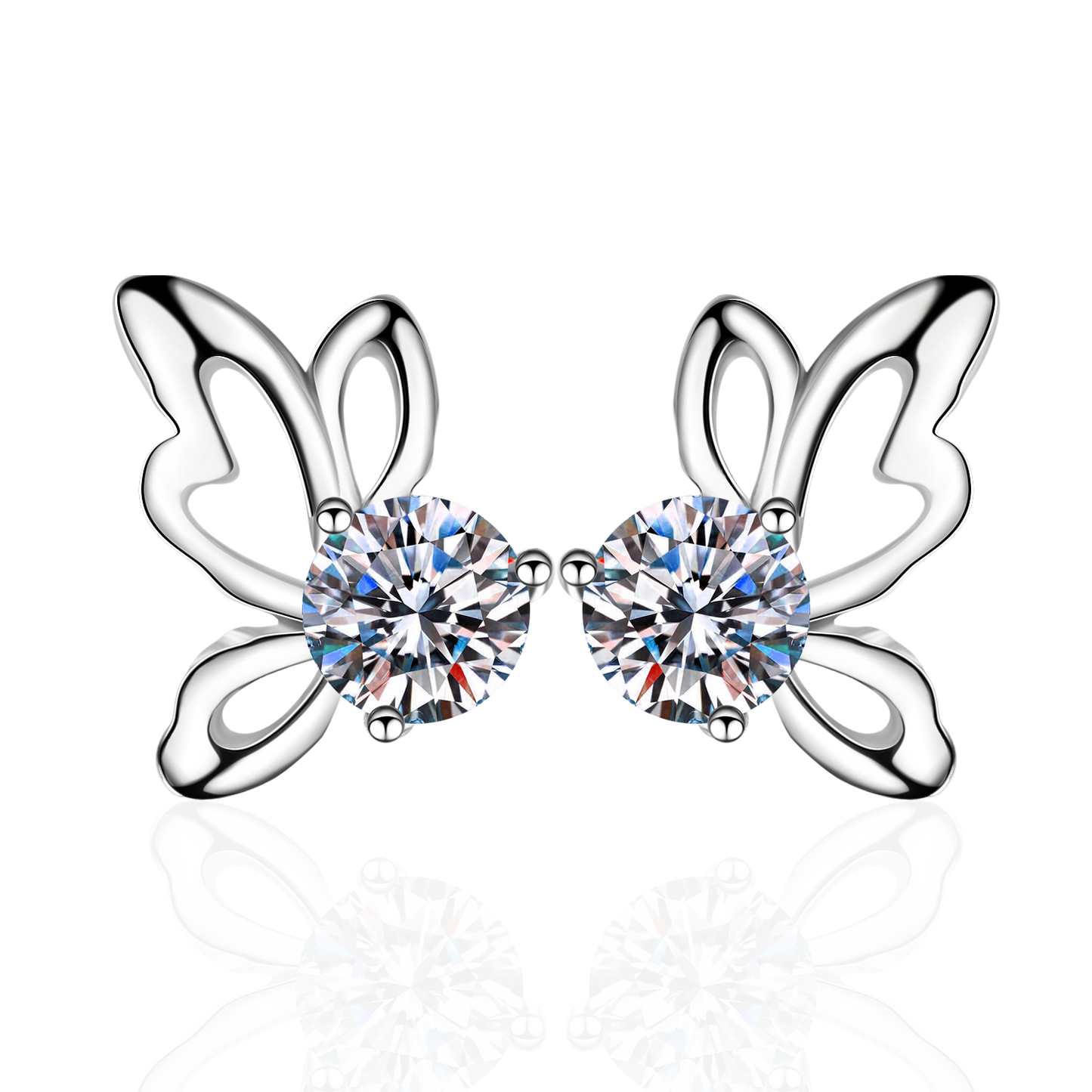 1 CT MOISSANITE Diamond Earring, Solitaire Moissanite Butterfly Stud Earring, Solid 925 Sterling Silver Xaxe.com