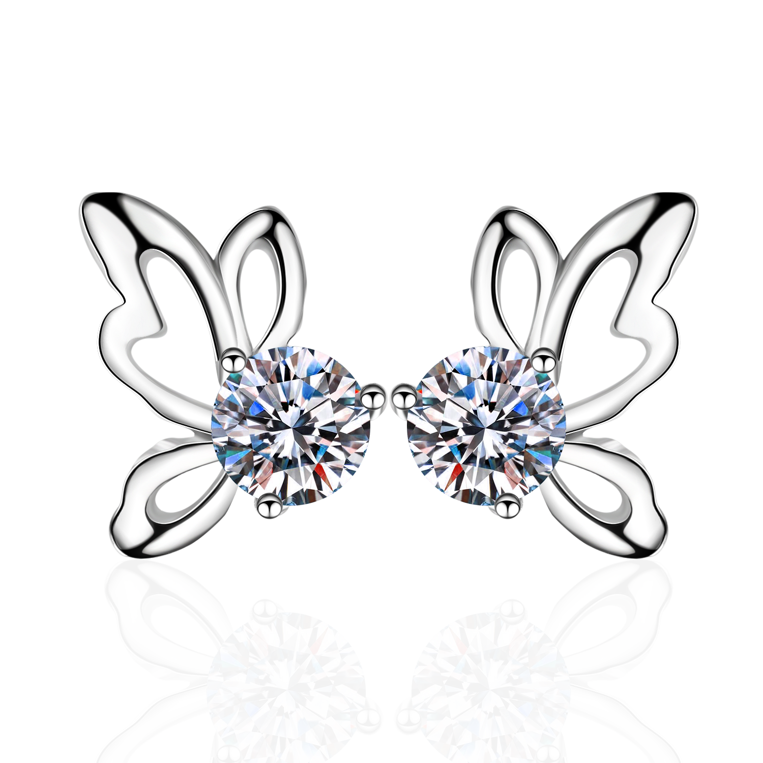 1 CT MOISSANITE Diamond Earring, Solitaire Moissanite Butterfly Stud Earring, Solid 925 Sterling Silver Xaxe.com