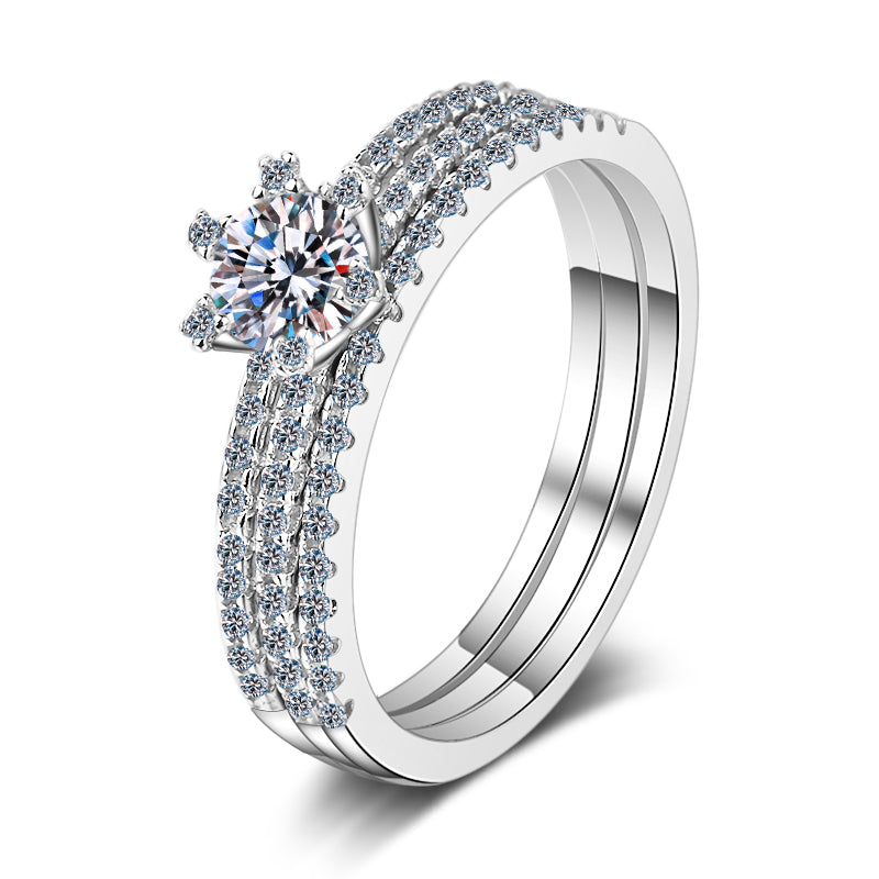 1 CT MOISSANITE Diamond Engagement Solitaire Ring, 925 Silver, Elegant Wedding Ring, the 3 rows, Platinum Plated, Passes Diamond Tester Xaxe.com