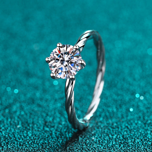 1 CT MOISSANITE Diamond Engagement Solitaire Ring, 925 Silver, Elegant Wedding Ring, the twist, Platinum Plated, Passes Diamond Tester az176 Xaxe.com