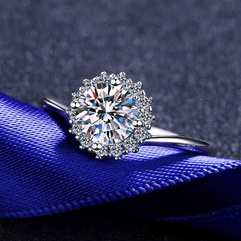 1 CT MOISSANITE Diamond Engagement solitaire  Ring, 925 Silver, PT950, wedding ring, Platinum Plated, Passes Diamond Tester, sunflower az016 Xaxe.com