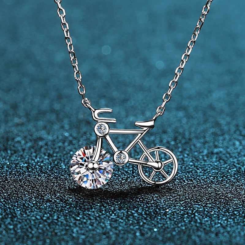 1 CT MOISSANITE Diamond Necklace Solitaire Moissanite Pendant, the Bike Solid 925 Sterling Silver Chain, Passes Diamond Tester az097 Xaxe.com