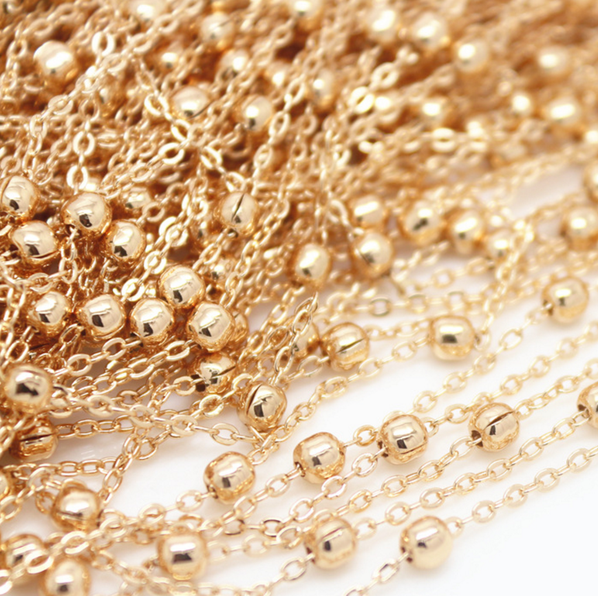 1 meter 24k gold plated brass beads chain Xaxe.com