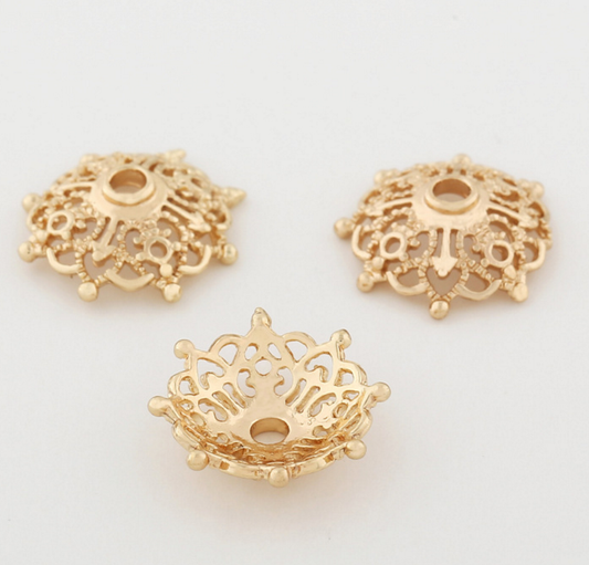 10 pcs 24k gold plated art caps pendant brass spacer beads  brass caps brass connector Xaxe.com