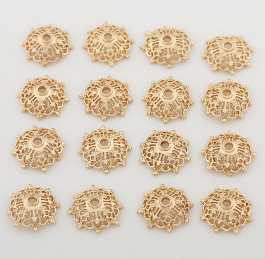 10 pcs 24k gold plated art caps pendant brass spacer beads  brass caps brass connector Xaxe.com