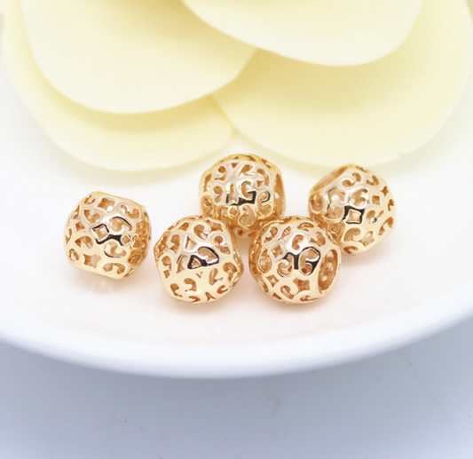 10 pcs 24k gold plated big hole hollow brass spacer beads  brass caps brass connector Xaxe.com