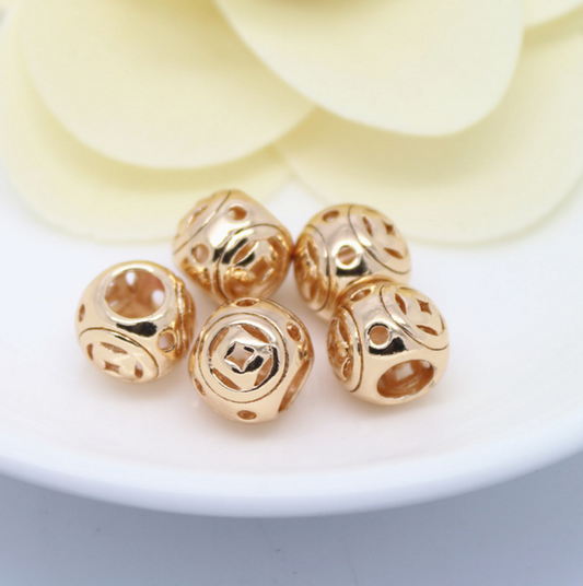 10 pcs 24k gold plated big hole size hollow brass spacer beads  brass caps brass connector Xaxe.com