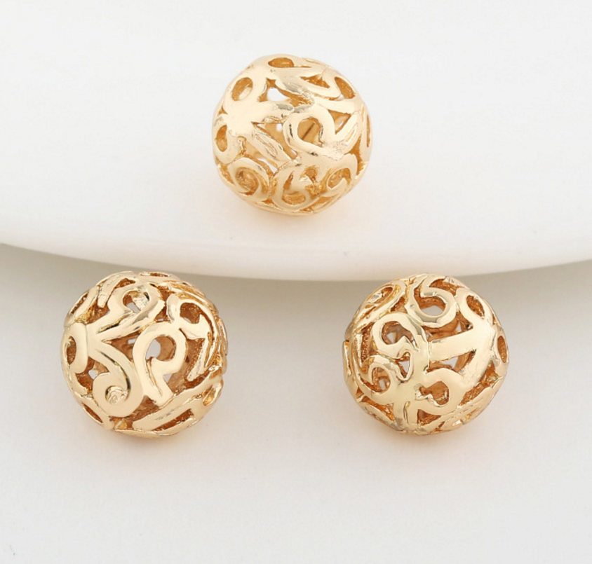 10 pcs 24k gold plated brass hollow beads brass caps spacer Bronze Bead Caps Filigree Bead Caps Xaxe.com