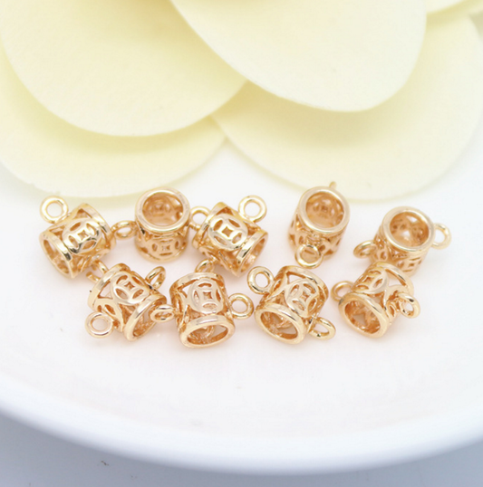 10 pcs 24k gold plated coin pattern hollow brass spacer beads  brass caps brass bead Xaxe.com