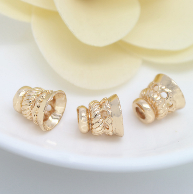 10 pcs 24k gold plated cubic bell brass spacer beads  brass caps brass connector Xaxe.com