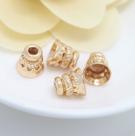 10 pcs 24k gold plated cubic bell brass spacer beads  brass caps brass connector Xaxe.com