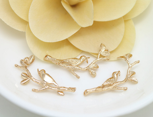 10 pcs 24k gold plated cubic bird on tree brass spacer beads  brass caps brass connector Xaxe.com