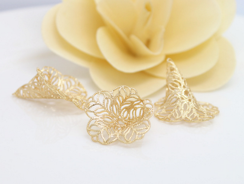 10 pcs 24k gold plated cubic floral hat brass spacer beads  brass caps brass connector Xaxe.com