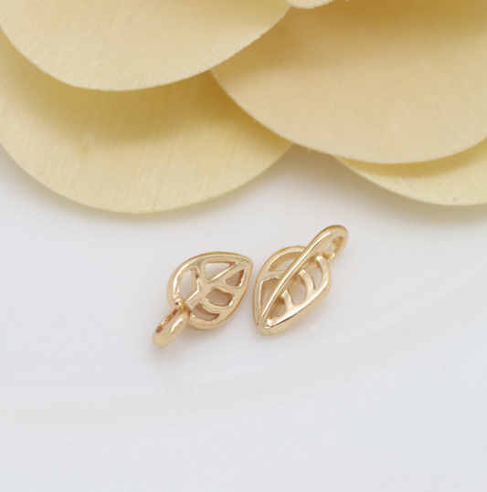 10 pcs 24k gold plated cubic hollow leaf brass spacer beads  brass caps brass connector Xaxe.com