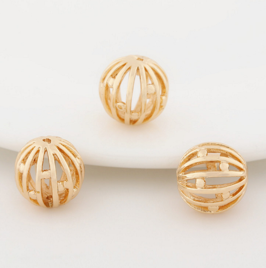 10 pcs 24k gold plated cubic hollow round ball brass spacer beads  brass caps brass connector Xaxe.com