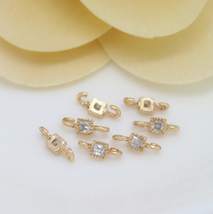 10 pcs 24k gold plated cubic samll square brass spacer beads  brass caps brass connector Xaxe.com