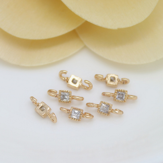 10 pcs 24k gold plated cubic samll square brass spacer beads  brass caps brass connector Xaxe.com