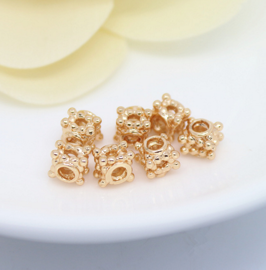 10 pcs 24k gold plated cubic saquare brass spacer beads  brass caps brass connector Xaxe.com