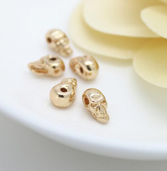 10 pcs 24k gold plated cubic skull head brass spacer beads  brass caps brass connector Xaxe.com