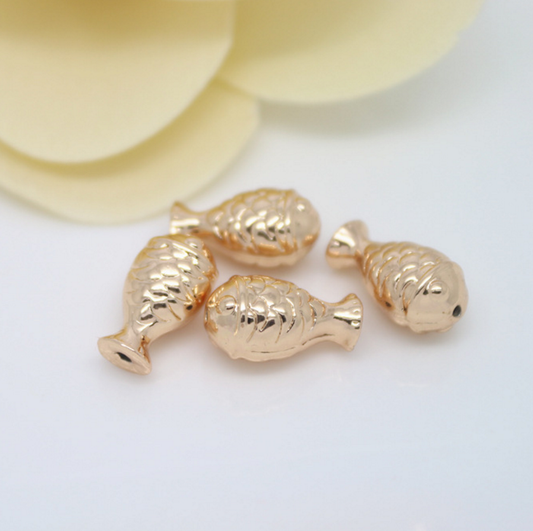 10 pcs 24k gold plated cute fish bead brass spacer beads  brass caps brass connector Xaxe.com