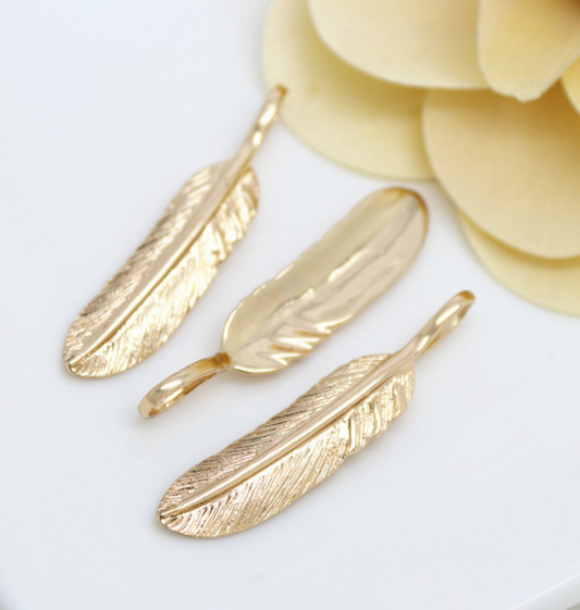 10 pcs 24k gold plated feather brass spacer beads  brass caps brass connector Xaxe.com