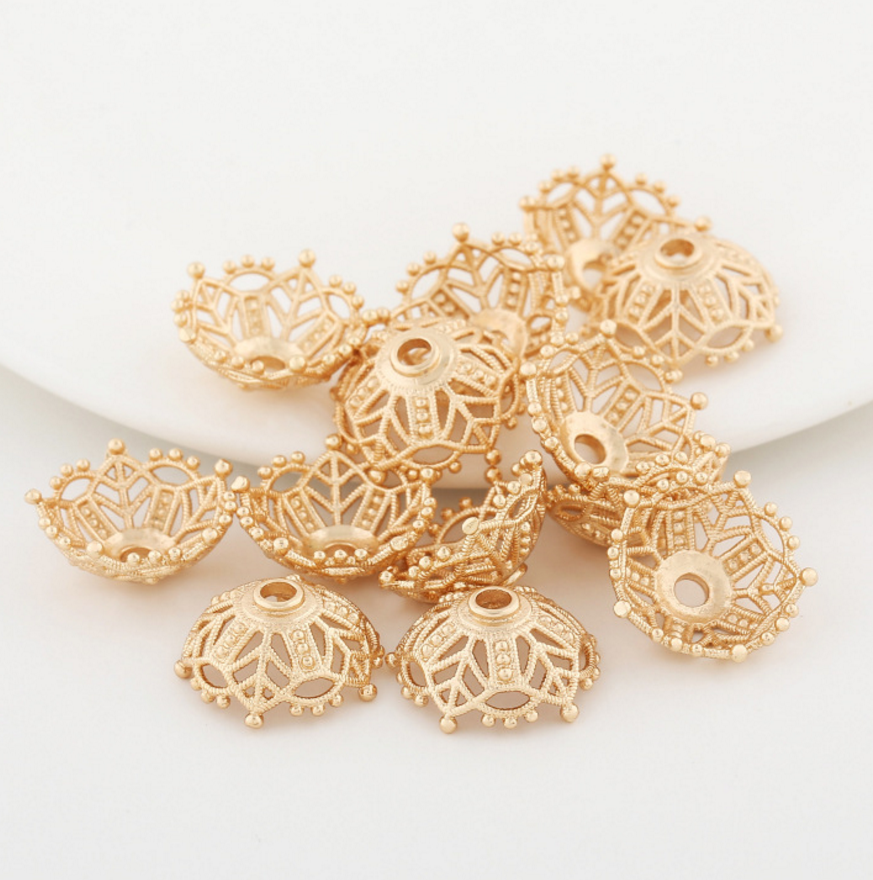 10 pcs 24k gold plated floral pattern caps pendant brass spacer beads  brass caps brass connector Xaxe.com