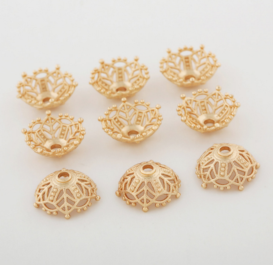 10 pcs 24k gold plated floral pattern caps pendant brass spacer beads  brass caps brass connector Xaxe.com