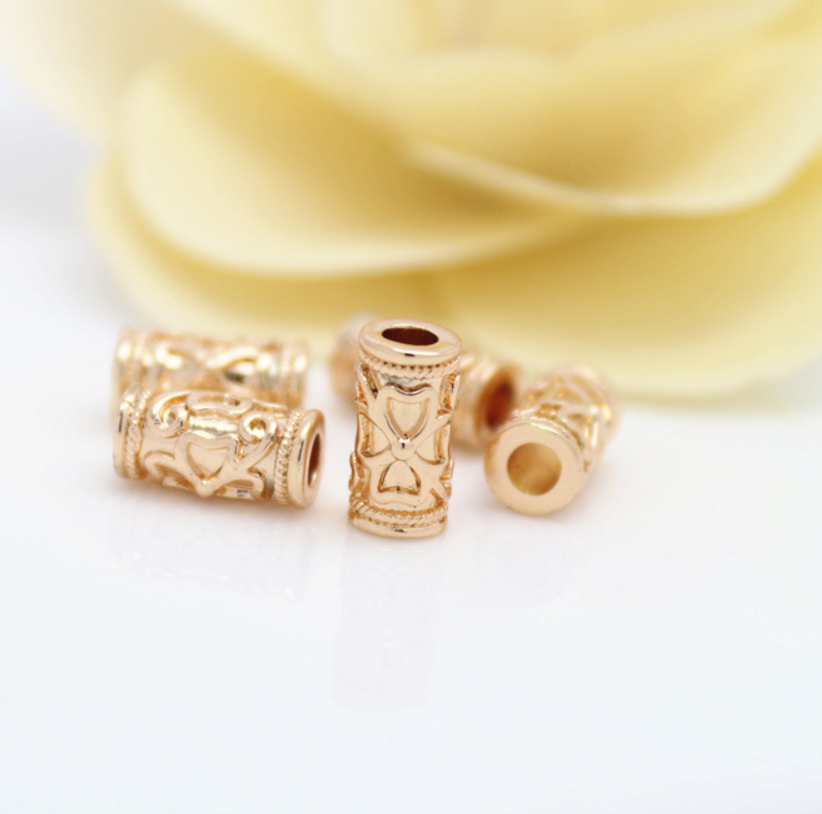 10 pcs 24k gold plated floral tube brass spacer beads  brass caps brass connector Xaxe.com